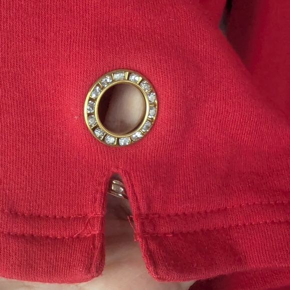 Quacker Factory 1X Rhinestone Studded Grommets Red Blouse - Picture 4 of 11